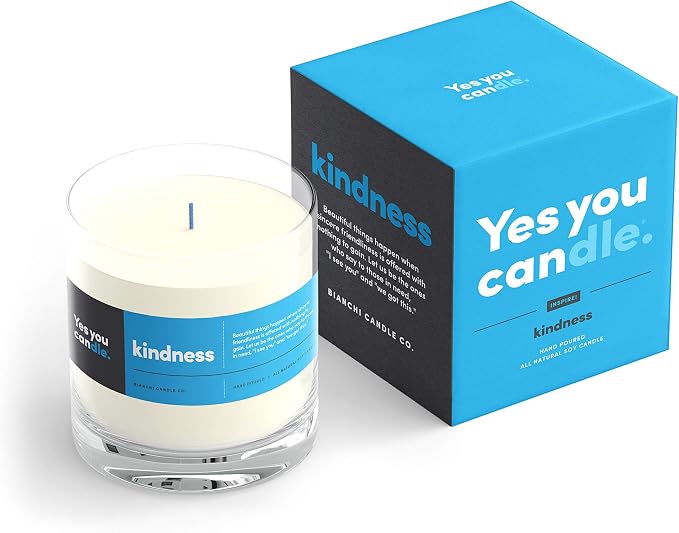 YES YOU CANDLE - Kindness, Inspirational 8oz Highly-Scented Soy Candle, Made in USA, Great Message, Pure Essential Oils, Aromatherapy, 100% Pure, Bergamot & Eucalyptus