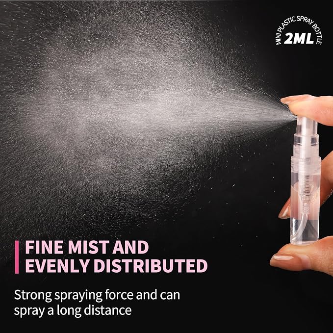 Fandamei Mini Spray Bottle, 10 Pack 2ml Mini Plastic Spray Bottle Empty, Fine Mist Refillable Perfume, Small Perfume Spray Bottle, Tiny Plastic Portable Travel Bottle, Clear