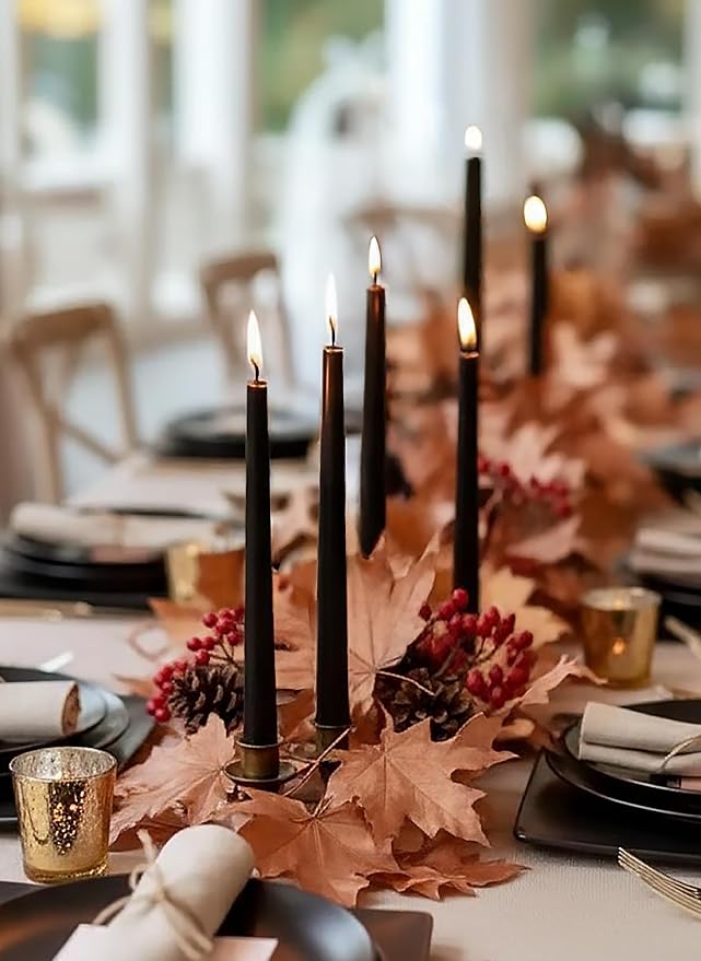 12PK 10" Classic Taper Candles, Black, 7-8 Hours Long Burning, Unscented Tall Candlesticks