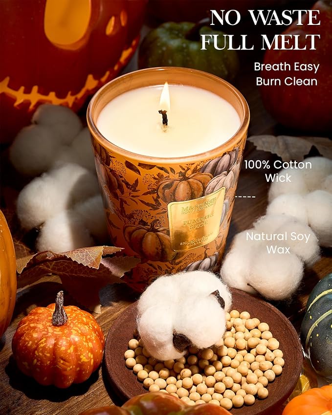 M&SENSE Pumpkin Spice Soy Candle, 14.1oz 60H Non Toxic Slow Burning, Warm Autumn Spice Aromatherapy, Harvest Season Gift