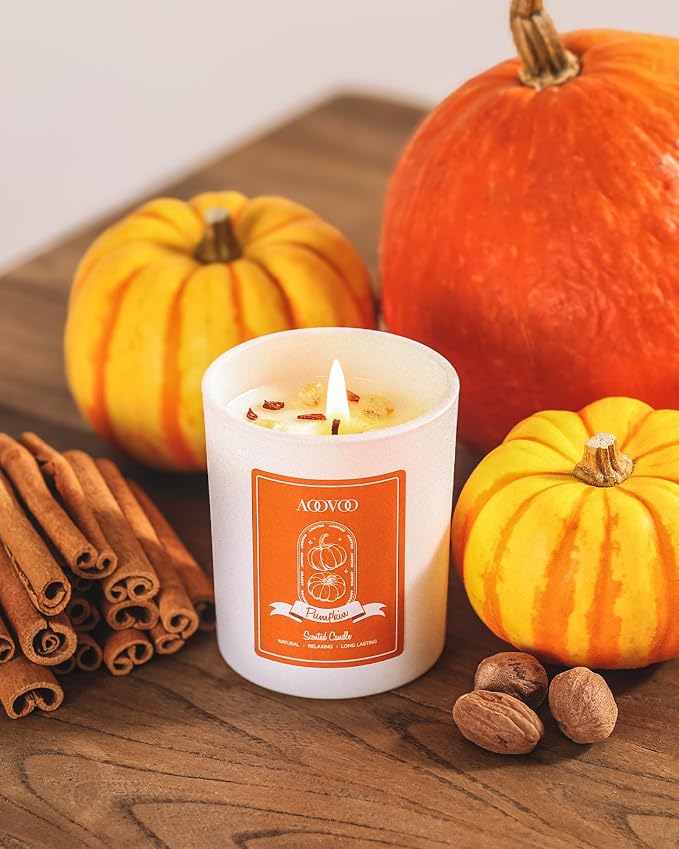 AOOVOO Pumpkin Scented Candles for Women - Aromatherapy Candle with Crystals Inside, 7oz Soy Candles for Home Scented, Christmas Birthday Gifts Candle for Women Mom