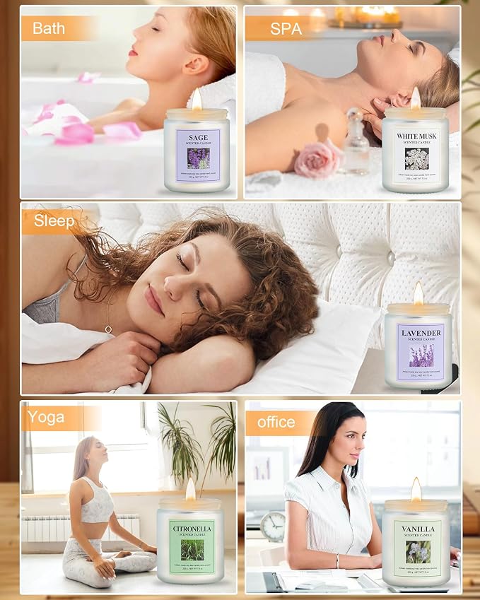 4 Pack Lavender Candle Set, 30 oz 200 Hour Home Aromatherapy Jar Candles, Long Lasting Aromatherapy Candles for Bedrooms Yoga Rooms Lounges Gardens Patios Balconies and Camping