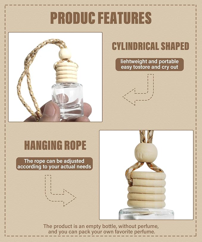 ESEWALAS 10Pcs Hanging Car Air Freshener,8ml Car Hanging Diffuser,Empty Glass Perfume Bottles Oil Diffuser Perfume Aromatherapy Pendant Bottle,Air Freshener Diffuser Bottle Pendant