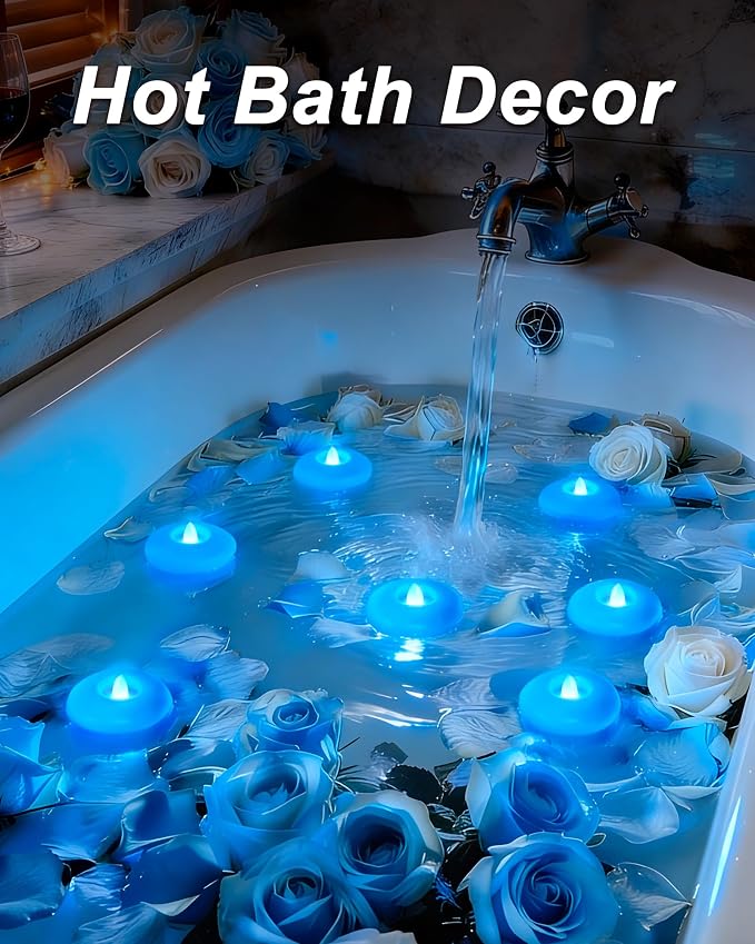 Homemory 12 Pack 3” Flameless Led Floating Candles, 200 Hour Blue Battery Operate Waterproof Tealights for Cylinder Vases, Centerpieces at Wedding Decor, Party, Pool
