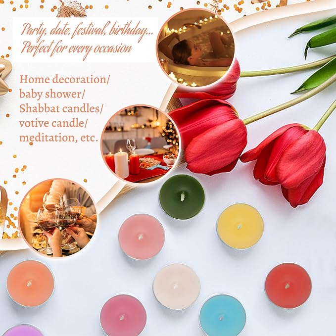 Citrus Scented Tealight Candles, Orange Scent Tea Lights Candles Clear Cup, 24 Pack Colored Tealights Candle, 6 Hour Burn Time Tea Candles for Party, Decor, Spa, Shabbat