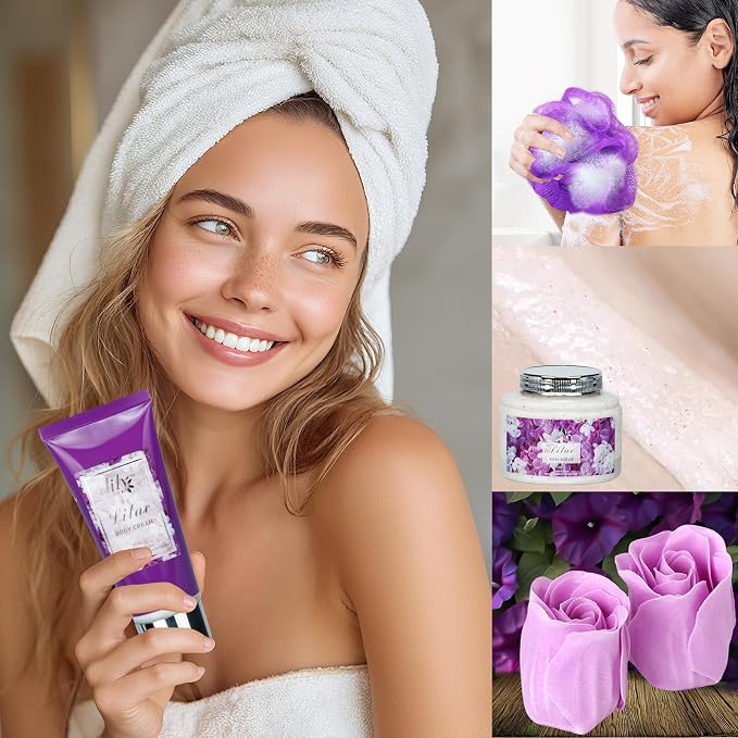 Gifts for Women, Birthday Gift - 9 Pcs Lavender Bath and Body Gift Basket, Set Spa Gift Basket for Women, Gift Baskets, Spa Kit | Christmas, Mothers Day, Valentines Day Gift Set for Her All Occasion