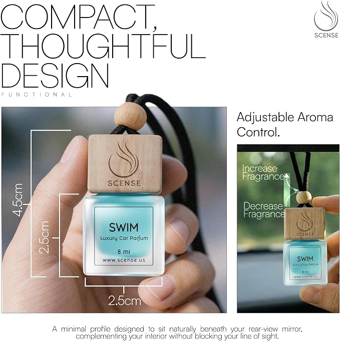 SWIM Luxury Car Air Freshener for Men & Women | Perfume Style Car Fragrance Diffuser & Vent Clip | Odor Eliminating Long Lasting Fresh Car Scent Refillable | Premium Car Scent by SCENSE