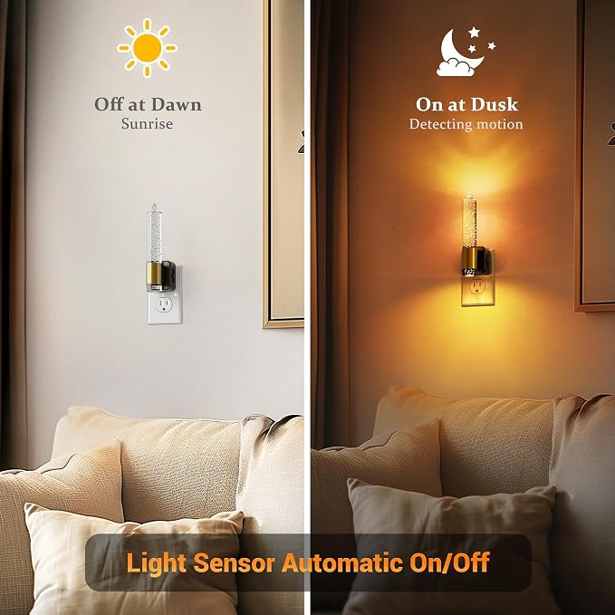 JandCase Night Light, Flameless Candle Night Lights Plug into Wall 2 Pack, Dusk to Dawn Sensor Aesthetic Automatic Nightlight, Amber Dimmable LED Nightlights, Decorative nite light for Adults Bathroom