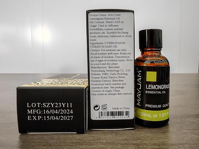 Lemongrass Essential Oil 30ML/1.01FL.OZ, MAYJAM Premium Lemongrass Oil Essential Oils with Glass Dropper, Great for Aromatherapy Diffuser and Candle Soap Making