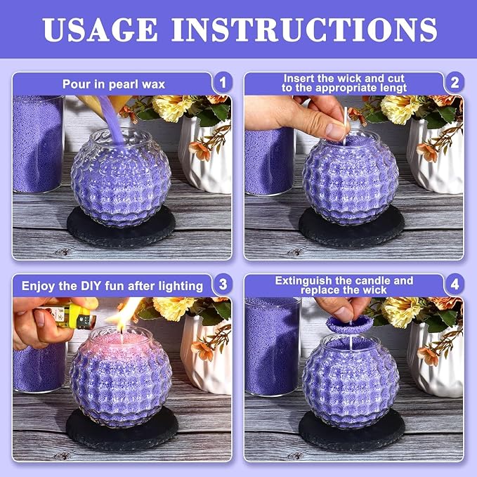 1.1LB Lavender Scented Candle Sand with Wicks, Candle Wax for DIY Candles Making, Refillable Beaded Wax Non-Toxic Sand Beaded Waxs Customized Making for Home Decoration Wedding Party