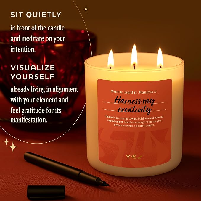 Leo Gifts for Women, Large 3 Wick Zodiac Fire, Aries Sagittarius Zodiac Gift for Women - 60 Hour Burn - Astrology Gifts for Woman, Healing Manifestation Spiritual Candles, Intention Meditation Candle