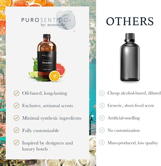 PuroSentido Portofino Aroma Oil (500 ml) - Luxury Essential & Fragrance Oil for Diffusers and Humidifiers, Sicilian Lemon, Rosemary and Musk Home & Hotel Scent