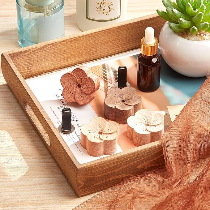 Zubebe Aroma Wood Essential Oil Diffuser 4 Packs Minimalistic Decor Car Air Freshener Flower Diffuser with Aromatherapy Clip for Car Office Bedroom