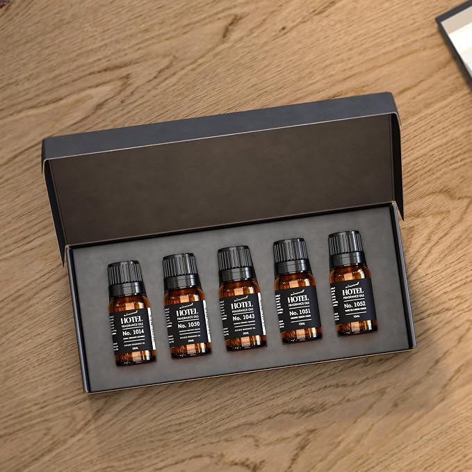 AirScent Iconic Hotel Diffuser Oil 5-Pack Gift Set - Inspired by 5-Star Hotel Signature Scents - Fragrance Oils for Ultrasonic and Waterless Diffusers and Crafting - 10 mL, 0.34 fl oz Glass Bottles