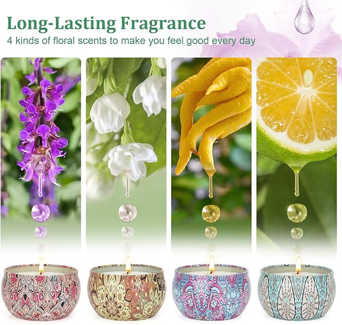 Scented Candles Gifts for Women 4 Pack Aromatherapy Candle Up to 90 Hours Home Scented Candles Set Soy Wax Candles for Christmas Day, Birthday, Mothers Day, Valentine's Day