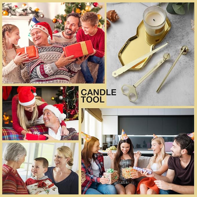 PATOISE 3-in-1 Candle Snuffer Set, Candle Wick Trimmer, Candle Accessory, Wick Spoon, Stainless Steel for Candle Lovers(Gold)