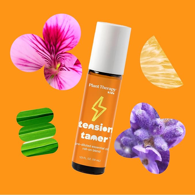 Plant Therapy Kids Tension Tamer Essential Oil Blend Pre-Diluted Roll-On 10 mL (1/3 oz) 100% Pure, Tension Headache Relief for Head and Neck