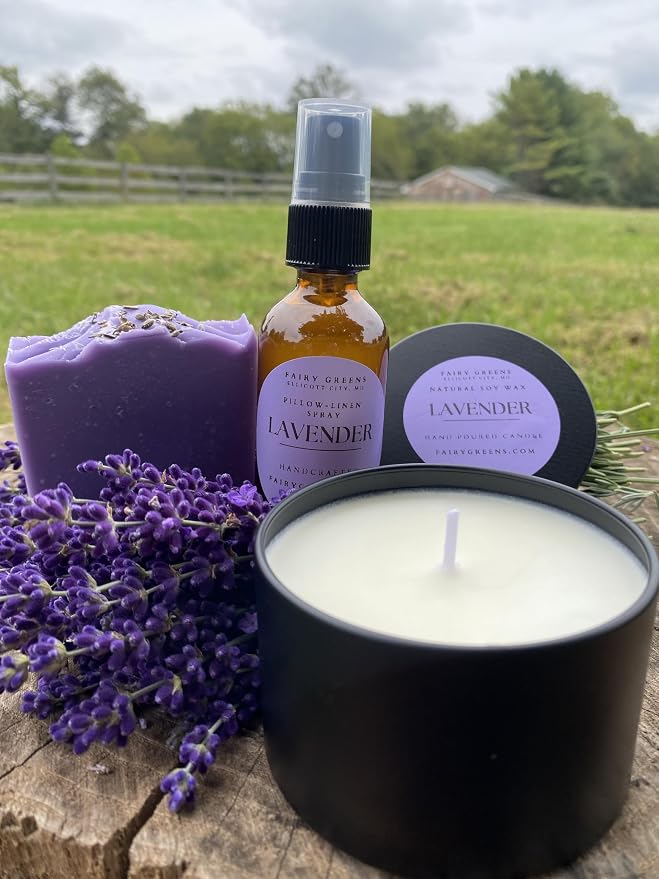 Lavender Soy Candle by Fairy Greens | Handmade Natural Lavender Oil & Soy Wax | Aromatherapy Candle | Long Lasting Candle |All-Natural Lavender Candle | Sleep Well Lavender Candles For Home | 8 oz Tin