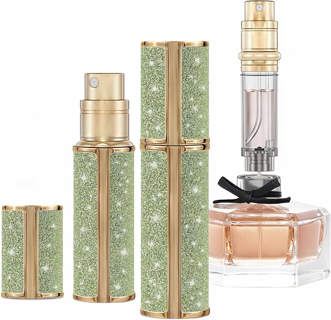 5ml Perfume Spray Bottle, AG00LG Leather Refillable Dispenser Bottom Fill Fragrance Scent Container, Portable and Leak-proof Suitable for Traveling & Outgoing (Sparkling Green)