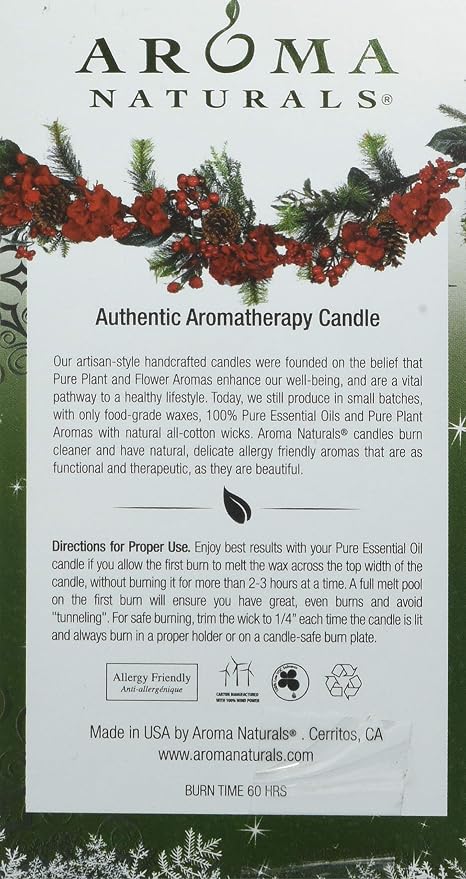 Aroma Naturals Holiday Juniper, Spruce and Basil Essential Oil Pillar Candle, Fresh Forest, 3 inch x 3.5 inch