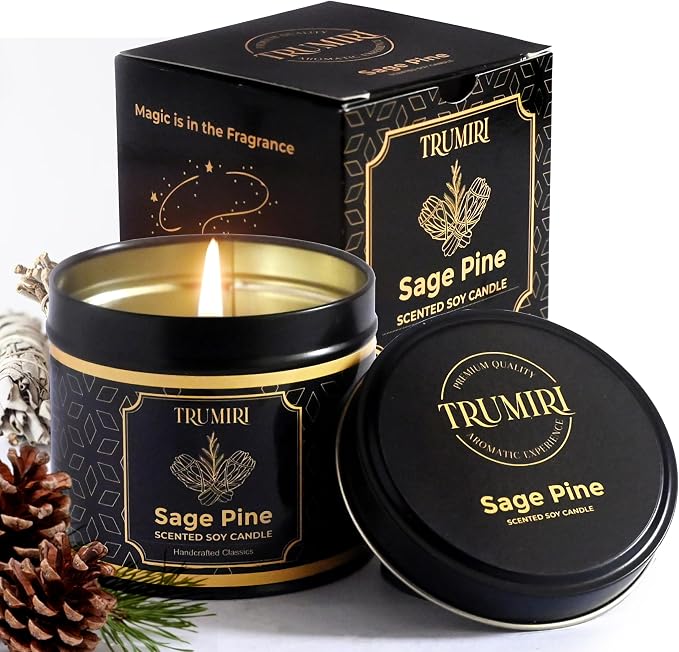 Sage & Pine Candle Strong Scented Soy Candel Natural Non Toxic Velas Aromáticas for Cleansing Gift for Fall Christmas Holidays Pack of 1 5Oz Decorartive Travel Tin
