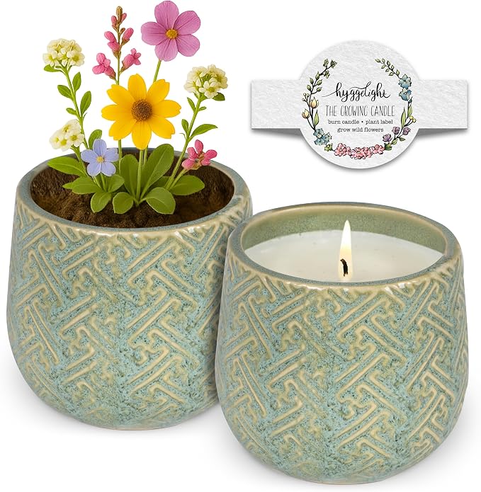 The Growing Candle, Unscented Fragrance Free Candles, 10oz Ceramic Pot, 100% Soy, Ida