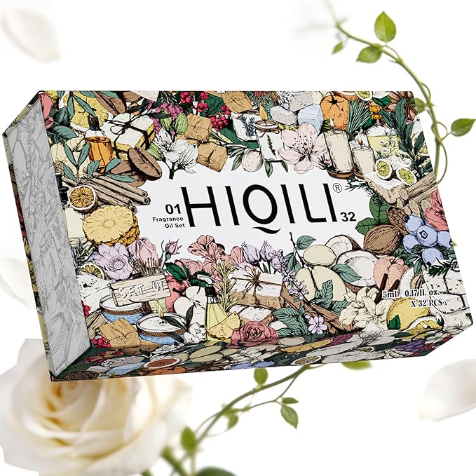 HIQILI 10ML Sandal Gleam Fragrance Oil & 5ML*32 Fragrance Oil Gift Set, for Diffuser, DIY