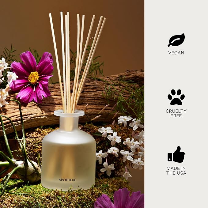 Apotheke Luxury Scented Oil Reed Diffuser Liquid Refill (Amber Woods) - Premium Home Fragrance Diffuser Refill Set with Sticks