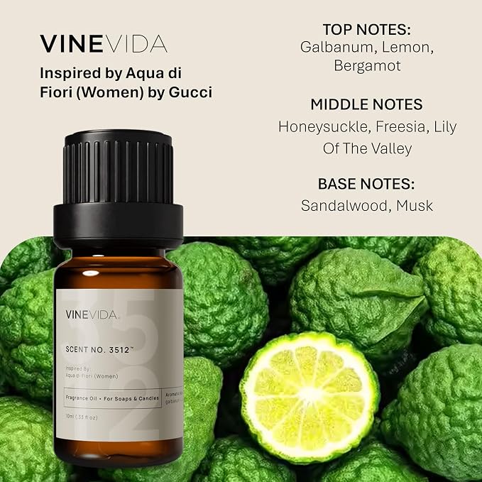 VINEVIDA Scent NO. 3512 Fragrance Oil - 10mL - Inspired by: Aqua di Fiori (Women) Fragrance Oil for Candle Making - Made in USA Candle Scents Scents for Soap Making