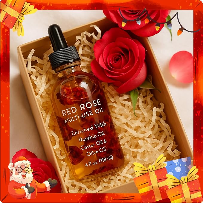 Brookstone Red Rose Multi-Use Essential Oil for Hair, Face & Body - Deep Floral Rose Aroma, Enriched with Rosehip, Castor & Olive Oils (4 fl oz / 118 mL)