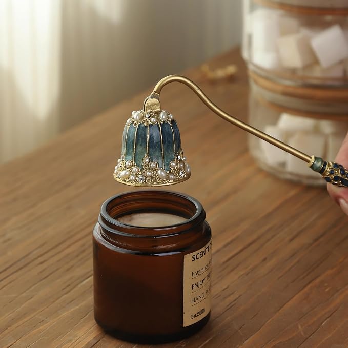 Elegant Royal-Style Candle Snuffer with Pearl Inlay, Metal Handle for Safe and Stylish Candle Extinguishing (Royal Turquoise)