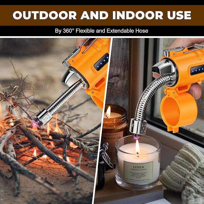 Lafagiet Electric Lighter, USB C Rechargeable, with LED Battery Display, Flashlight, 360° Flexible extendable Arc Lighters for Candle, Camping, Outdoor Adventure