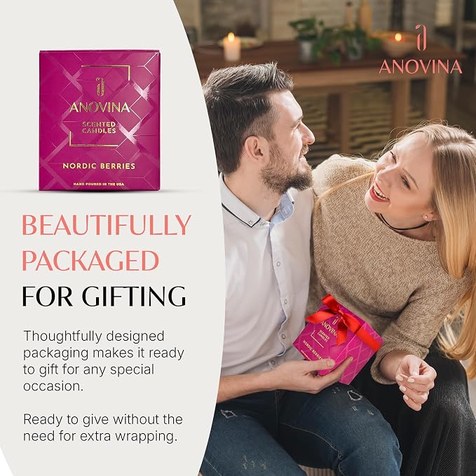 Anovina Nordic Berries Scented Candle — Fruity Berry & Sweet Musk Soy Blend | Long Lasting Jar Candle for Home | Nordic Gifts & Berry Scented Candles | Hand Poured in USA