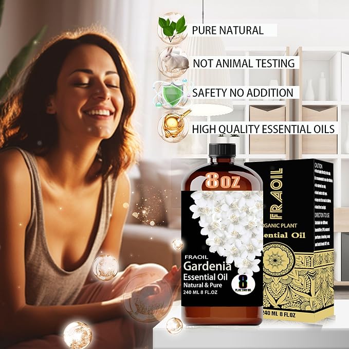 Gardenia Essential Oil, Gardenia Oil 8 Fl Oz 240ML for Diffuser Humidifier Yoga Cleaning DIY Candle Soap Making Perfume Gift for Women Essential Oils FRAOIL (Gardenia 8 Fl Oz (Pack of 1))