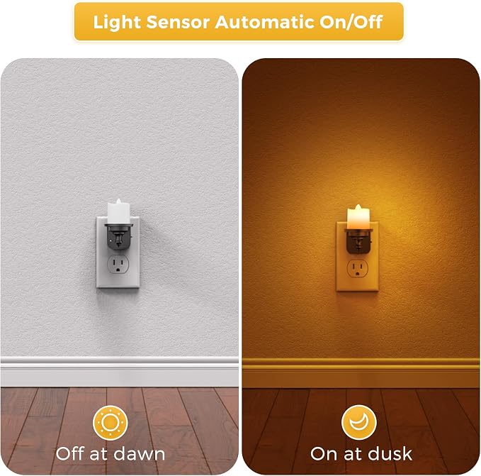 L LOHAS LED Candle Night Light, Amber Night Lights Plug into Wall, Flameless Candle Nightlight with Light Sensor, 0-100LM Dimmable Vintage Decorative Night Light for Hallway Bedroom,2Pack