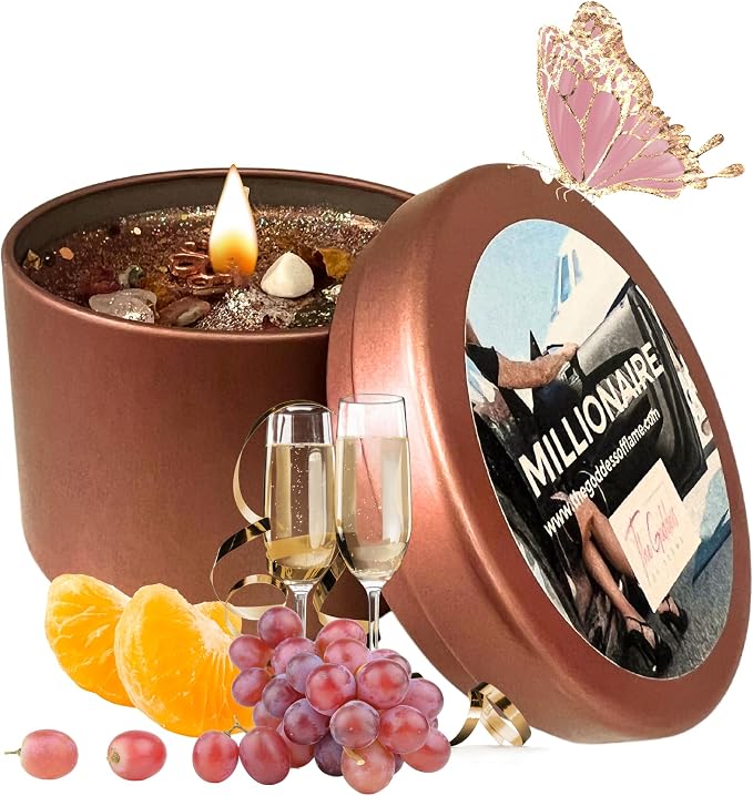 Millionaire Candle – Wealth, Abundance & Prosperity Ritual Candle | Hand-Poured Soy Wax with Crystals & Herbs | Intention Candle for Success, Manifestation & Good Fortune (Small 4oz)