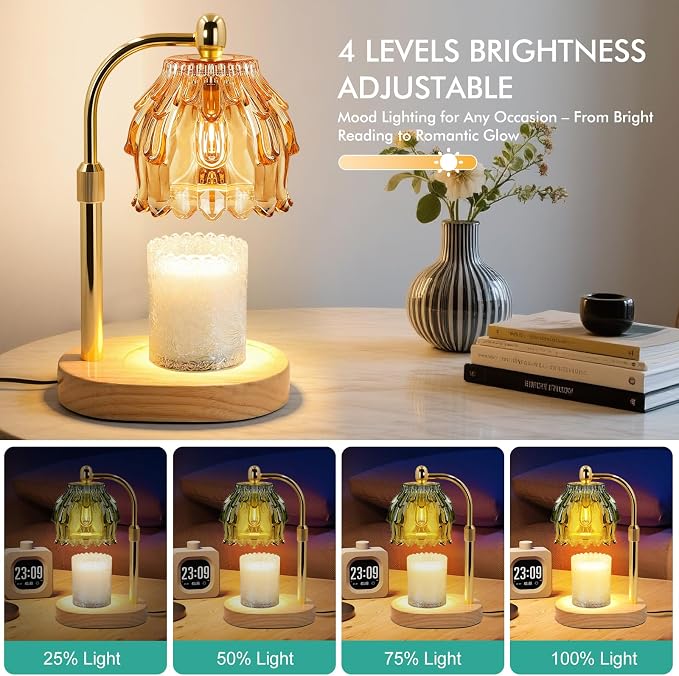 Candle Warmer Lamp with Timer - Electric Wax Melt Warmer with Adjustable Height and Dimmer for Scented Candle Wax, Home Fragrance Décor and House Warming Birthday Gifts for Women Mom