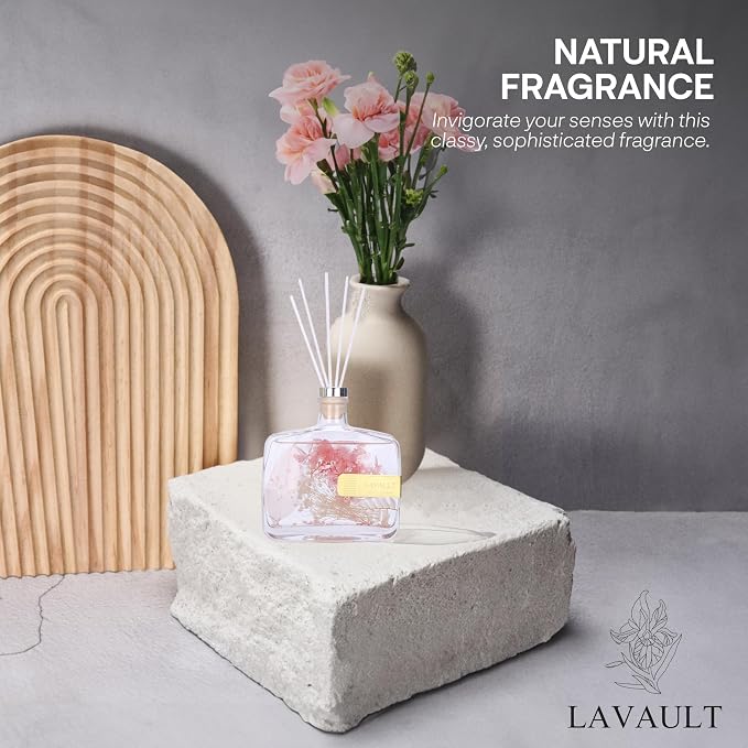 Lavault Reed Diffusers for Home - Greenwhite Ornaments - 100% Natural Materials - Long-Lasting Fragrance - Relaxing Atmosphere, Easy-to-Use & Eco-Friendly, Reusable Glass Bottle Empty Spirit Aroma