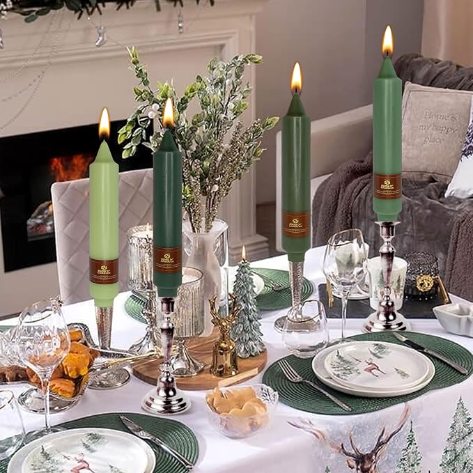Gradient Green Taper Candles Stick 7 inch High Tapered Candle - Set of 4 Short Candlesticks Unscented Tapered Candlesticks for Home Decoration Holiday Wedding Party