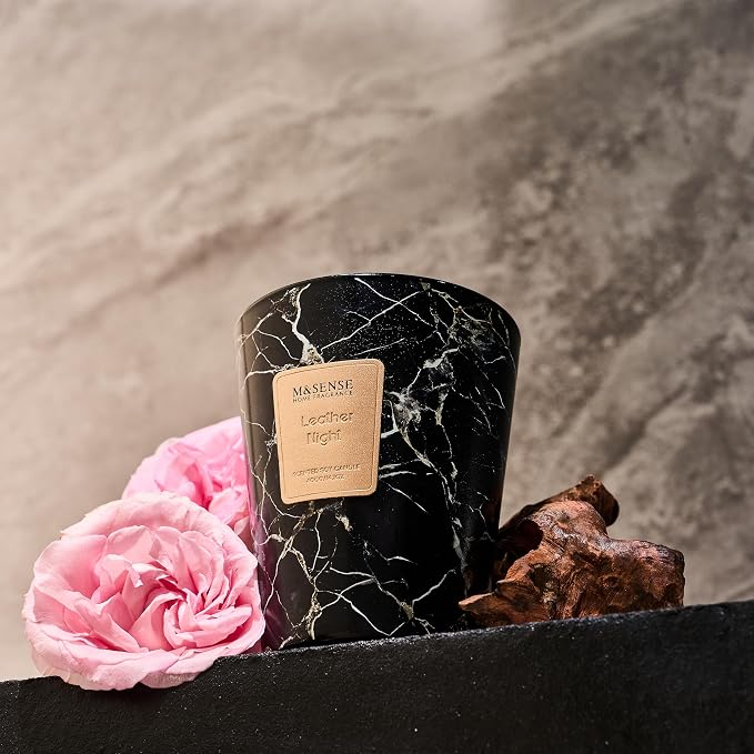 M&SENSE Leather Night Scented Soy Candle, 3 Wick Highly Scented 14.1 Oz 75H, Aromatherapy Christmas Gift for Women and Men