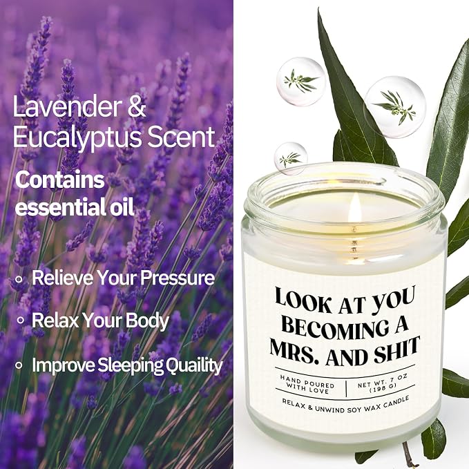 Niyewsor Funny Bride Gifts, Bridal Shower&Bachelorette Gifts for Bride, Handmade Lavender Scented Candle, Brides to Be, Engagement, Wedding Gift, 7oz, Soy Wax