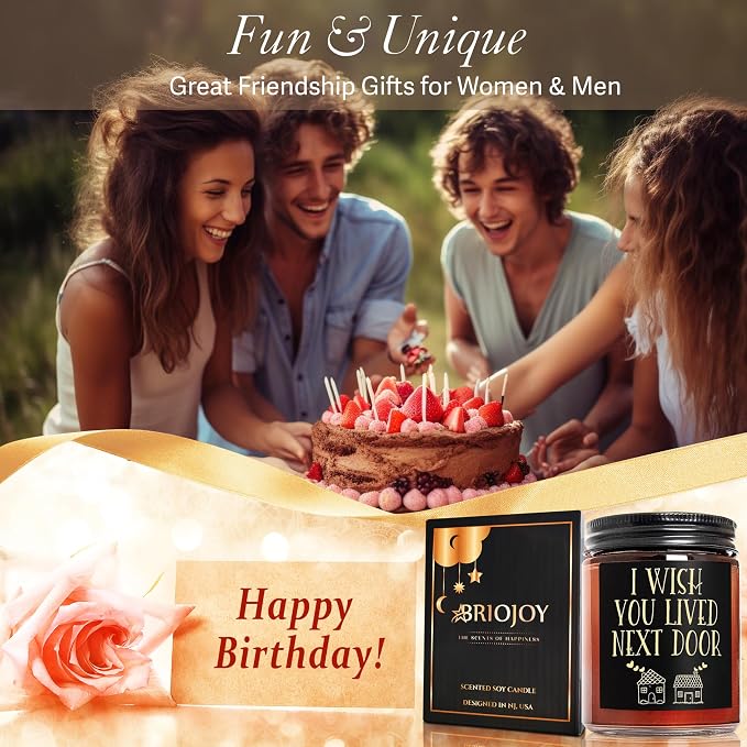 Gifts for Women Men - I Wish You Lived Next Door Candle for Her Best Friend Coworker Sister - Cute Birthday Friendship House Warming Gift - Sandalwood Amber Scented Candle for Relaxation