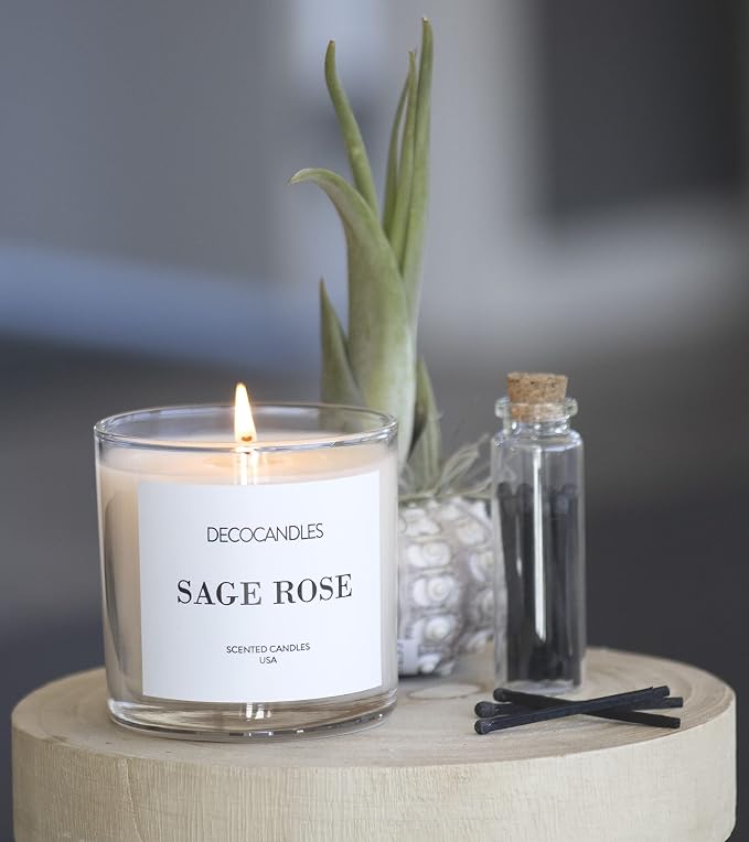 DECOCANDLES Spices & Evergreen Home Fragrance Candle, 6 Oz Soy Wax Blend Scented Candle, Long Burn Time