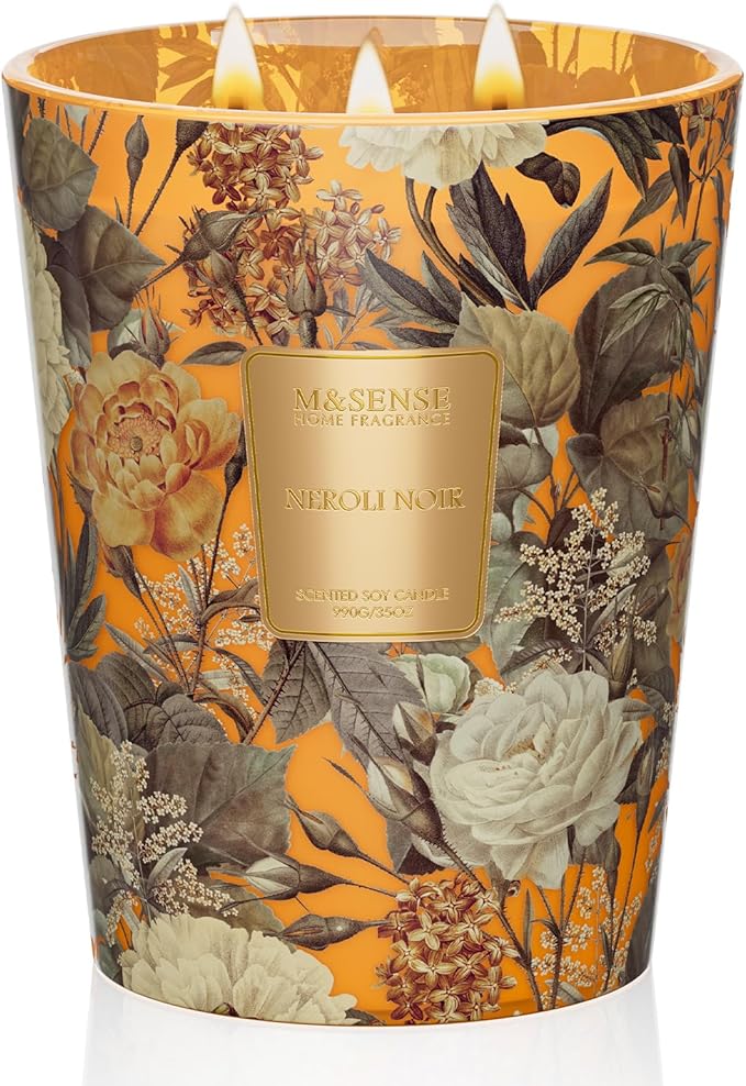 M&SENSE Neroli Noir Soy Large Candles, 3-Wick 35oz 150H Long Lasting, Aromatherapy Candle for Stress Relief Refresh Housewarming Gifts