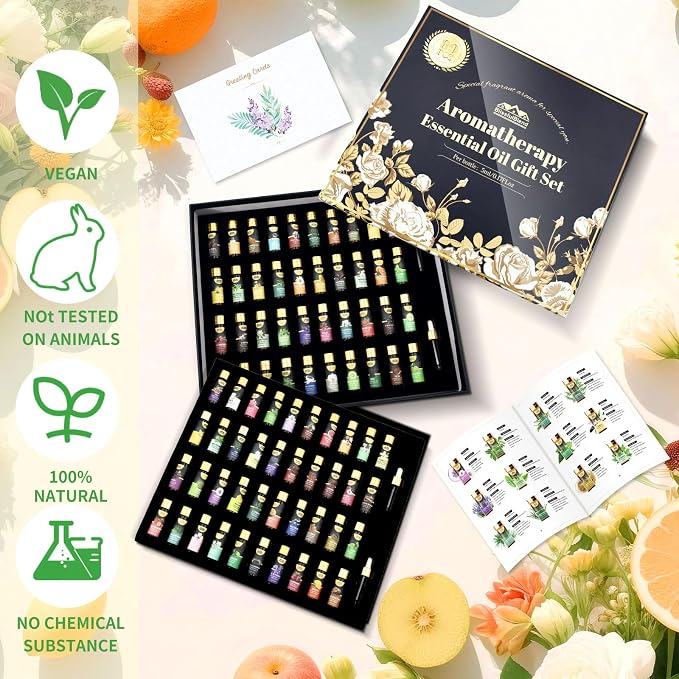 80 Pcs Pure Essential Oils for Diffusers for Home, Skin, Candle and Soap Making, 80 Scents - Tea Tree, Lavender, Lemon, Peppermint, Eucalyptus, Cinnamon, Rose and More, Aromatherapy Oils(80 * 5ML)