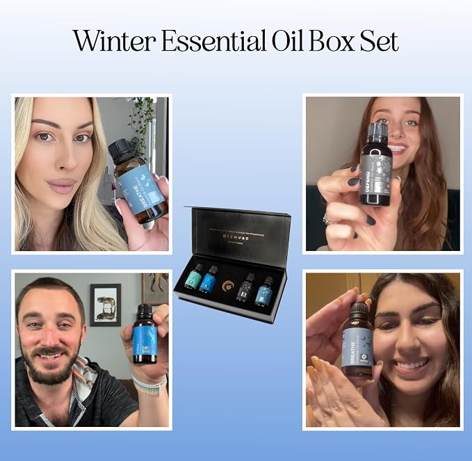 Winter Essential Oils Set for Diffuser - Large 100% Pure Holiday Essential Oil Blends Gift Set with Frost Chill Defend and Breathe Blends - Perfect Aromatherapy Gift for All Occasions (4x30mL)