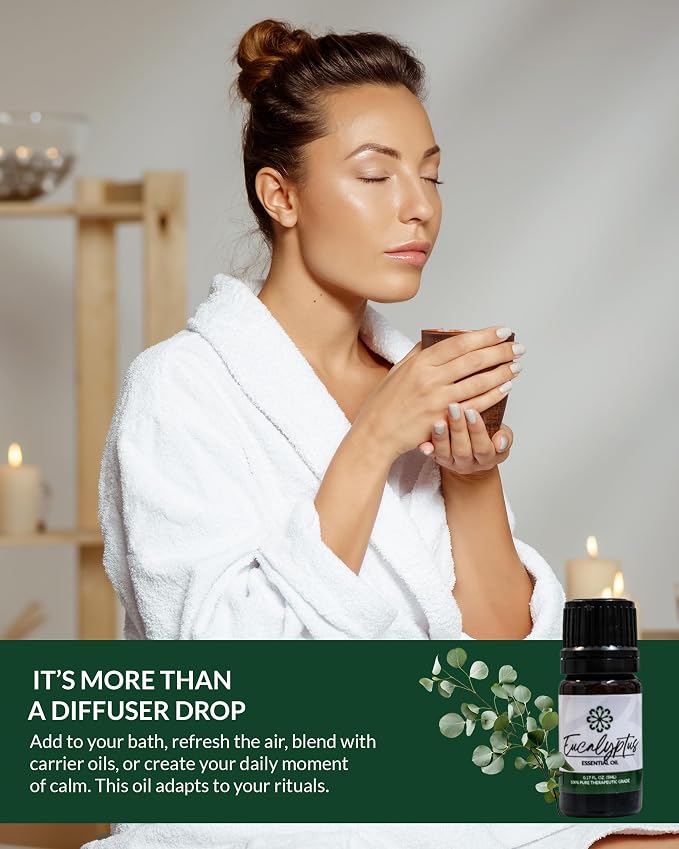 Essence Eucalyptus Essential Oil, 5 ml | Aromatherapy Oil for Diffusers & Personal Use | Natural Fragrance for Relaxation, Clarity & Wellness | Made in USA | Fresh & Revitalizing Scent