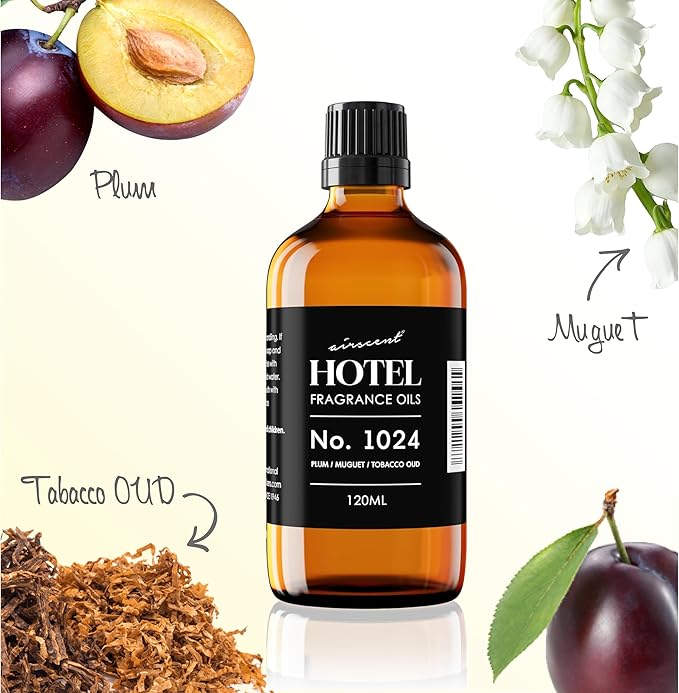 AirScent Hotel Diffuser Oil No. 1024 Inspired by JW M Hotel - Plum Muguet Tobacco Oud - Hotel Scent Dupe - Premium Fragrance Oil for Ultrasonic and Waterless Diffusers and Crafting - 10 ml, 0.34 fl oz