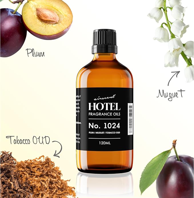 AirScent Hotel Diffuser Oil No. 1024 Inspired by JW M. Hotel - Plum Muguet Tobacco Oud - Hotel Scent Dupe - Premium Fragrance Oil for Ultrasonic and Waterless Diffusers and Crafting - 120 ml, 4 fl oz