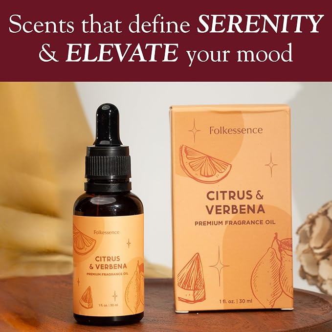 Folkulture Citrus & Verbena Essential Oil Blend | 30 ml - 1.01 Fl Oz Fragrance Oil with Dropper | Premium Diffuser Oils for Humidifier, Diffuser for Fresh & Uplifting, Revive, Relaxation